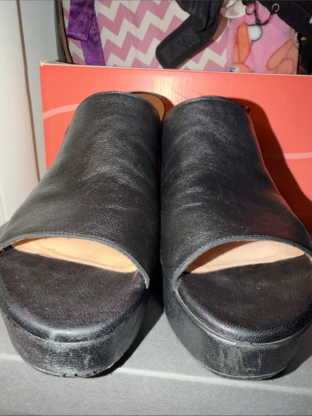 Stuart Weitzman Black Leather Platform Slingback Sandals